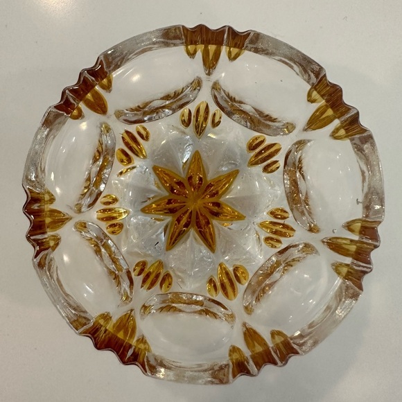 Vintage Walther Germany Cut Glass Cream and Sugar Set Yellow and Clear with Tray - Picture 7 of 7